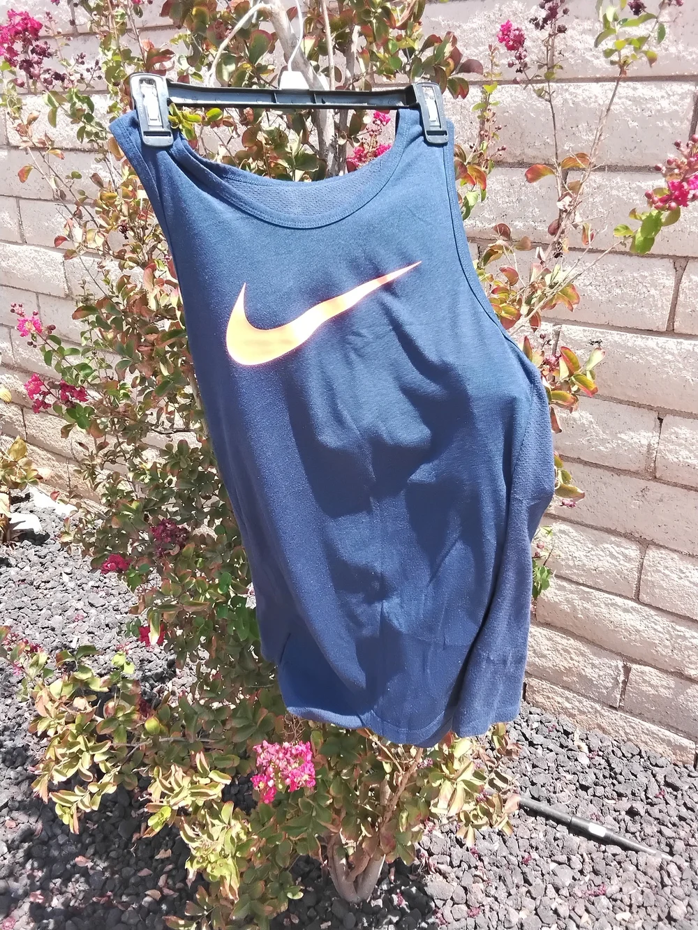 Nike Wonen's Navy Blue Sleeveless Tank with Orange Swoosh